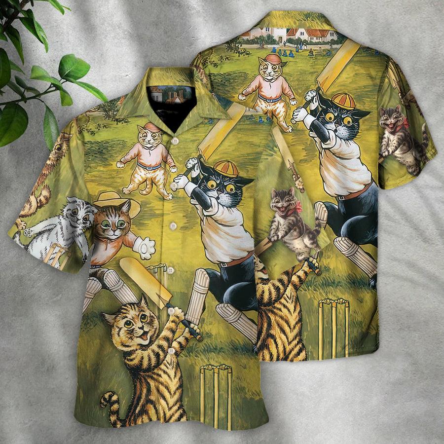 Cat Cricket Hawaiian Shirt For Summer, Cat Play Cricket Funny We Love Cricket Hawaiian Shirts Outfit For Men Women, Friend, Team, Cat Lovers - Image 2