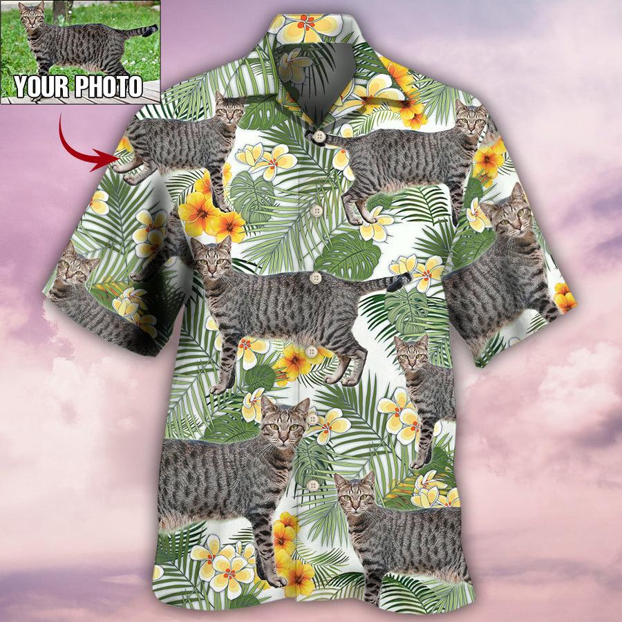Cat Custom Photo Aloha Hawaiian Shirt For Summer, Cat Tropical Leaf Personalized Best Cat Hawaiian Shirts Outfit For Men Women, Friend, Team, Cat Lovers