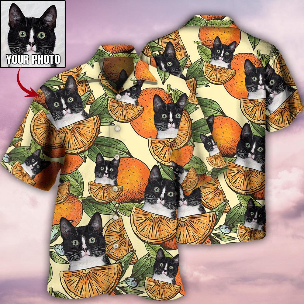 Cat Custom Photo Hawaiian Shirt For Summer, Cool Cat Orange Tropical Style Personalized Cat Hawaiian Shirts Outfit For Men Women, Cat Lovers