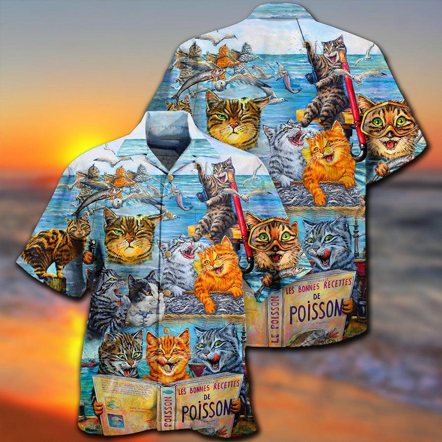 Cat Fishing Aloha Hawaiian Shirt For Summer, Cat Taught Man To Fish And Bring It To Them Hawaiian Shirts Outfit For Men Women, Friend, Cat Lovers - Image 2