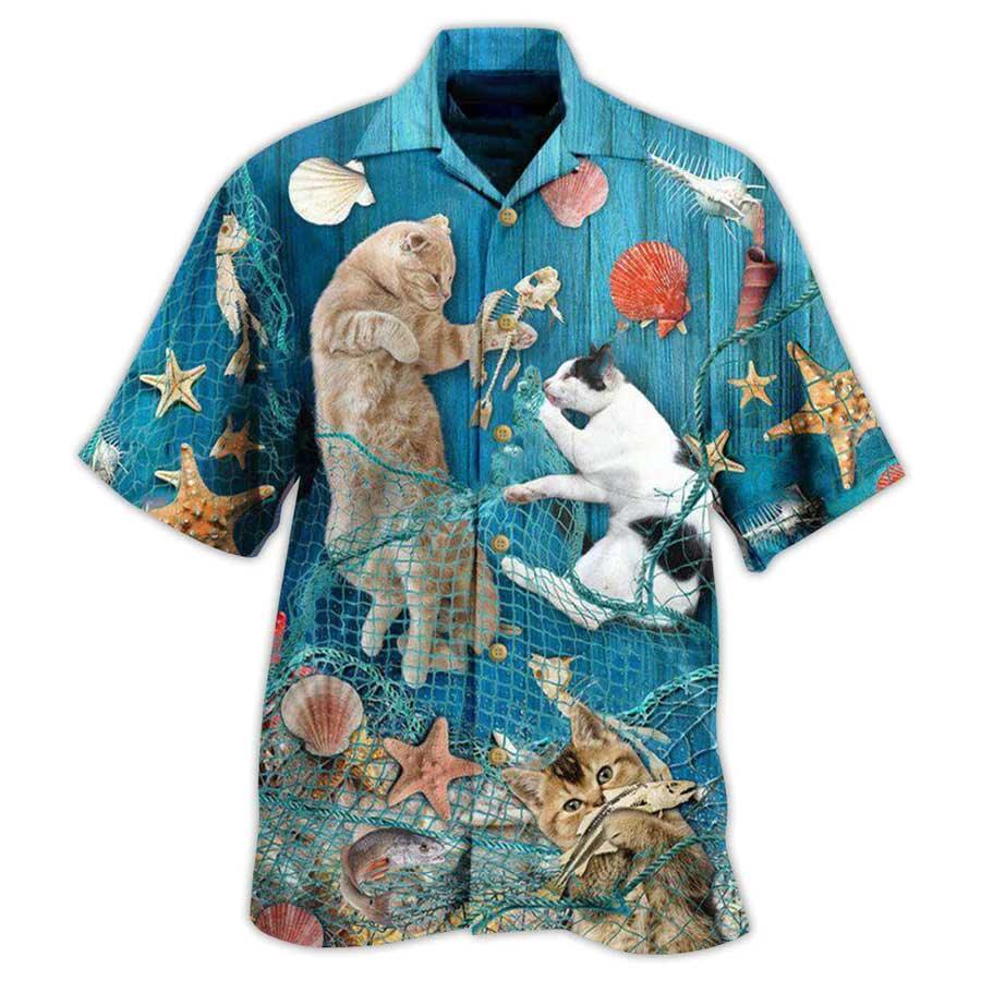 Cat Fishing Hawaiian Shirt For Summer, Cat Lazy On Beach Hawaiian Shirts Outfit For Men Women, Friend, Team, Cat Lovers