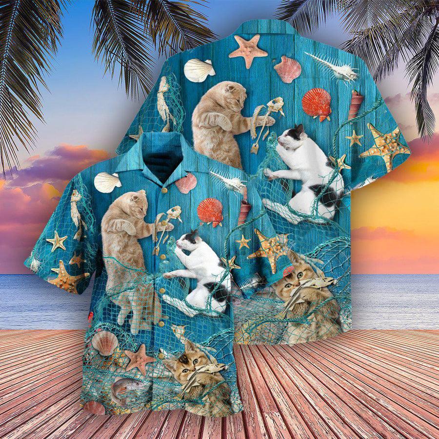 Cat Fishing Hawaiian Shirt For Summer, Cat Lazy On Beach Hawaiian Shirts Outfit For Men Women, Friend, Team, Cat Lovers - Image 2