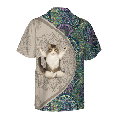 Cat Hawaiian Shirt, Cat Yoga Aloha Shirt For Men - Perfect Gift For Men, Cat Lovers, Husband, Boyfriend, Friend, Family - Image 2