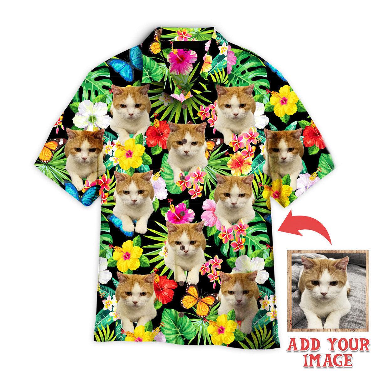 Cat Hawaiian Shirt Custom Photo, Lovely Cat Sitting On Flower Tropical Personalized Hawaiian Shirt - Perfect Gift For Cat Lovers, Family, Friends - Image 2