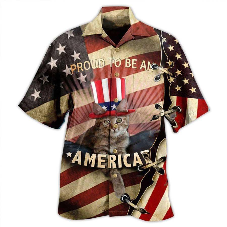 Cat Hawaiian Shirt For Summer, American Flag Proud To Be An Americat, Beautiful Cat Hawaiian Shirts Outfit For Men Women, Cat Lovers, 4th July