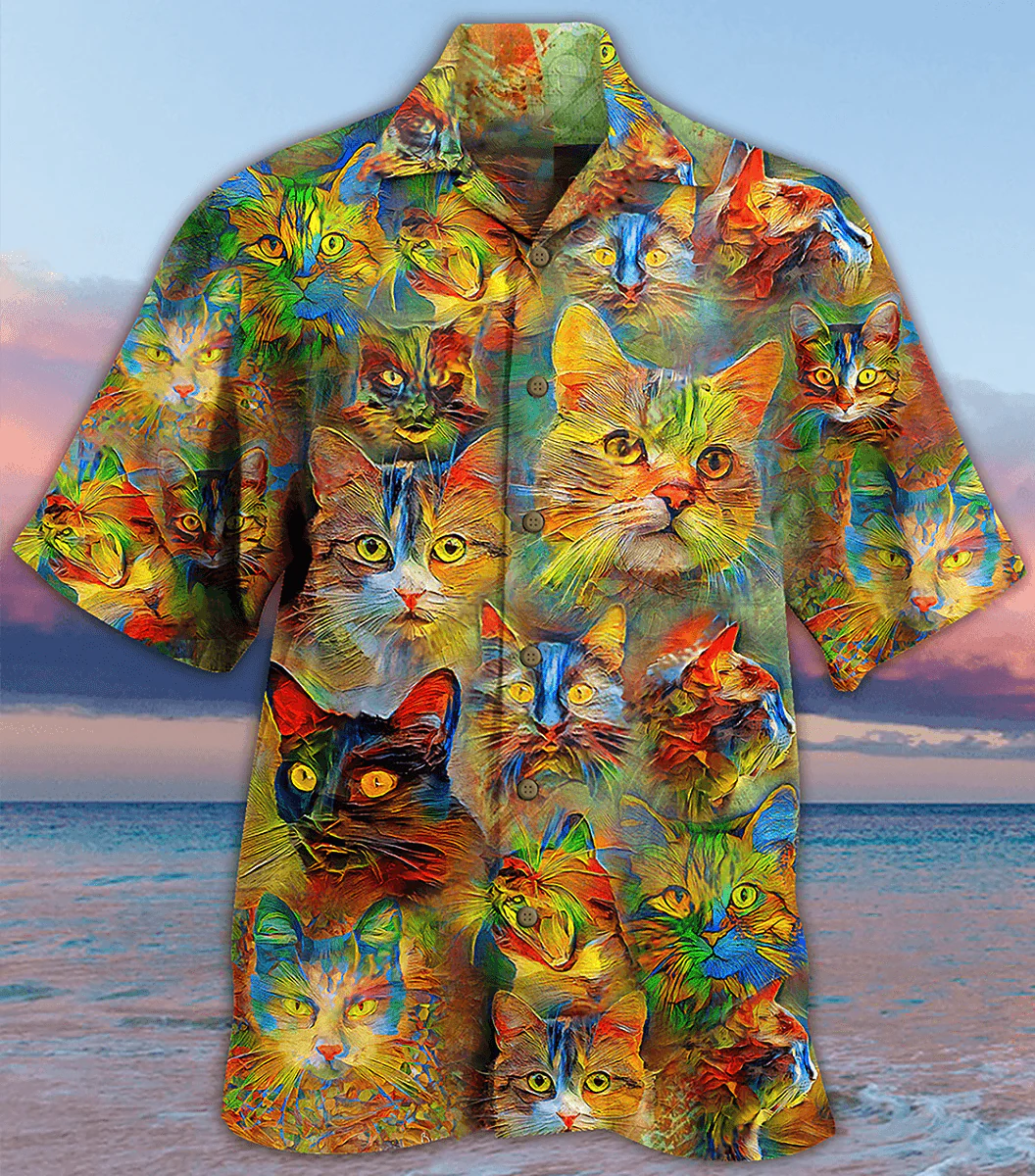 Cat Hawaiian Shirt For Summer, Beautiful Cat Painting, Colorful Cool Cat Hawaiian Shirts Outfit For Men Women, Friend, Team, Cat Lovers - Image 2