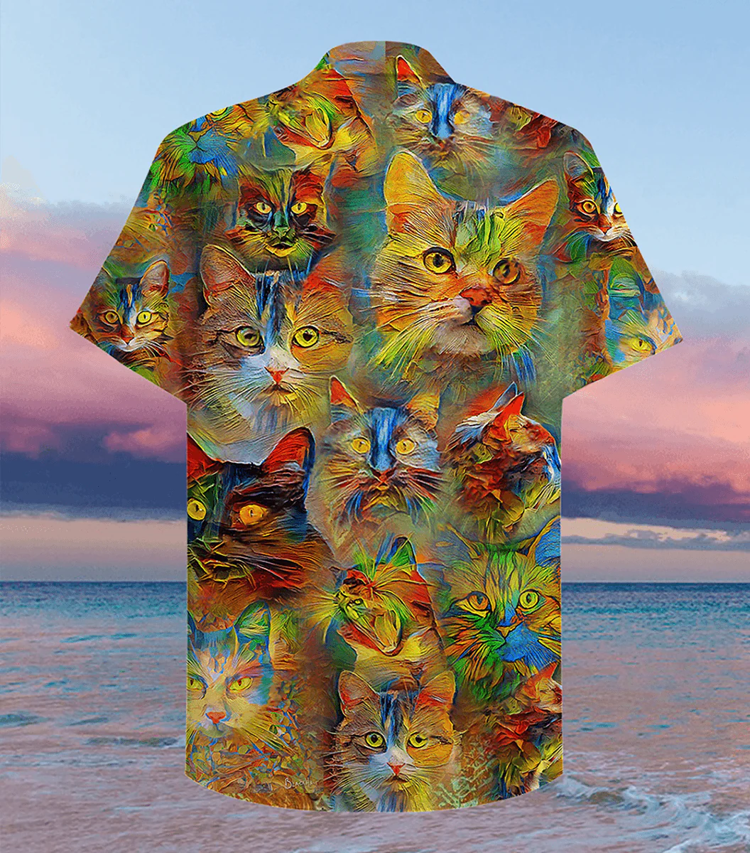 Cat Hawaiian Shirt For Summer, Beautiful Cat Painting, Colorful Cool Cat Hawaiian Shirts Outfit For Men Women, Friend, Team, Cat Lovers - Image 3