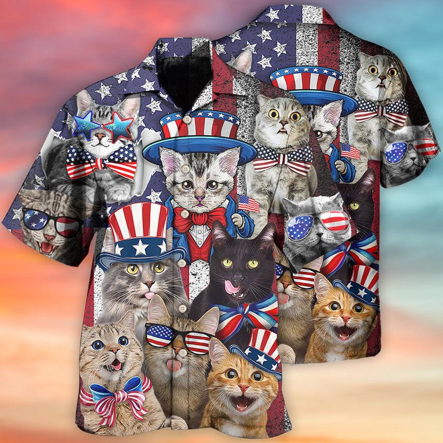 Cat Hawaiian Shirt For Summer, Cat American Flag Independence, Best Cat Hawaiian Shirts Outfit For Men Women, Friend, Cat Lover, 4th July - Image 2