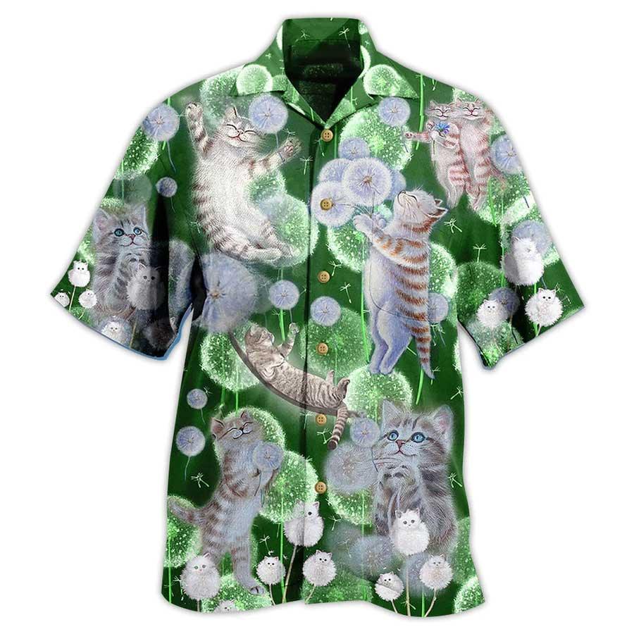 Cat Hawaiian Shirt For Summer, Cat Dandelions Happiness Love Dream Hawaiian Shirts Outfit For Men Women, Friend, Team, Cat Lovers - Image 3