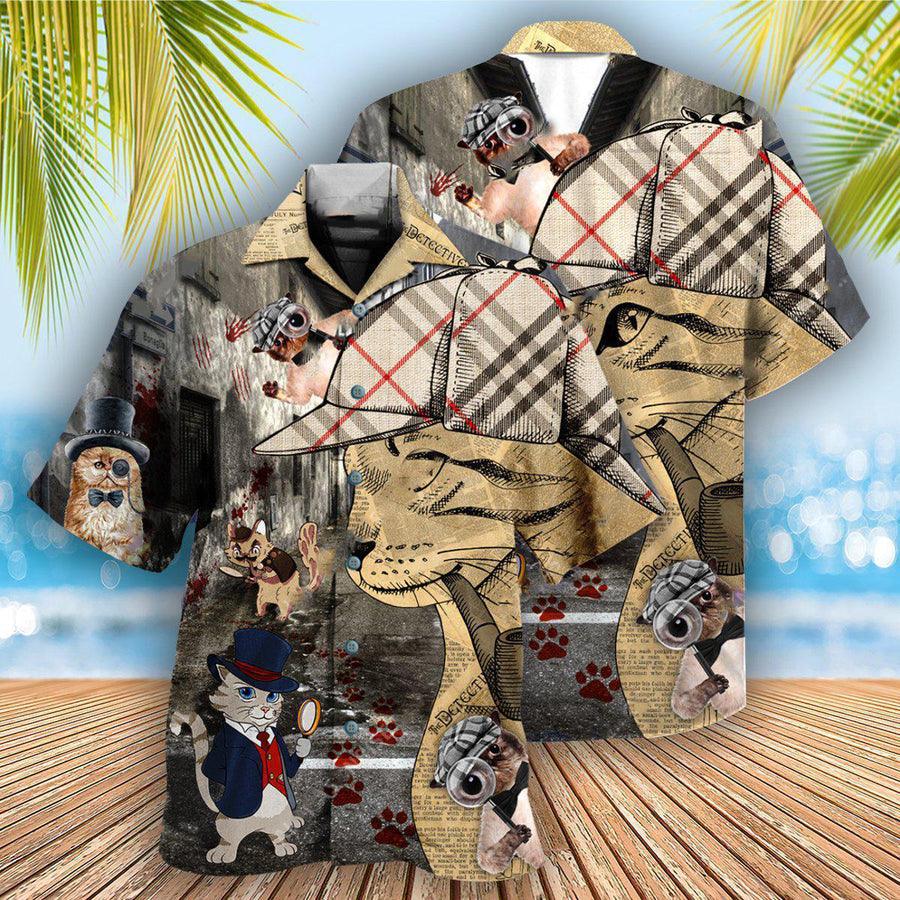 Cat Hawaiian Shirt For Summer, Cat Detective, Best Colorful Cat Hawaiian Shirts Outfit For Men Women, Friend, Cat Lovers - Image 2