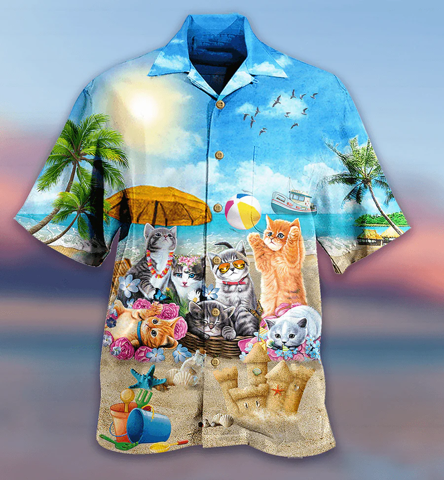 Cat Hawaiian Shirt For Summer, Cat Happy Love Beach Sunshine Aloha Shirts, Colorful Cool Cat Hawaiian Shirts Outfit For Men Women, Friend, Team, Cat Lovers - Image 3