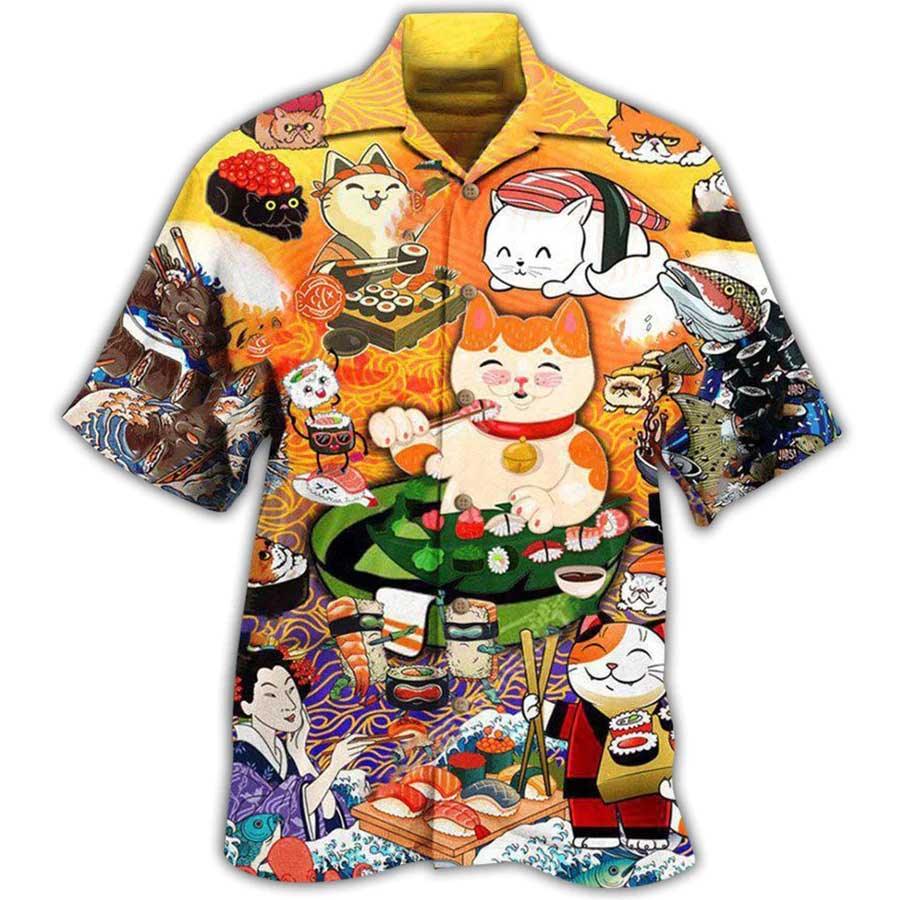 Cat Hawaiian Shirt For Summer, Cat Keep Calm And Eat Sushi Aloha Shirts, Best Colorful Cool Cat Shirts For Men Women, Friend, Team, Cat Lovers