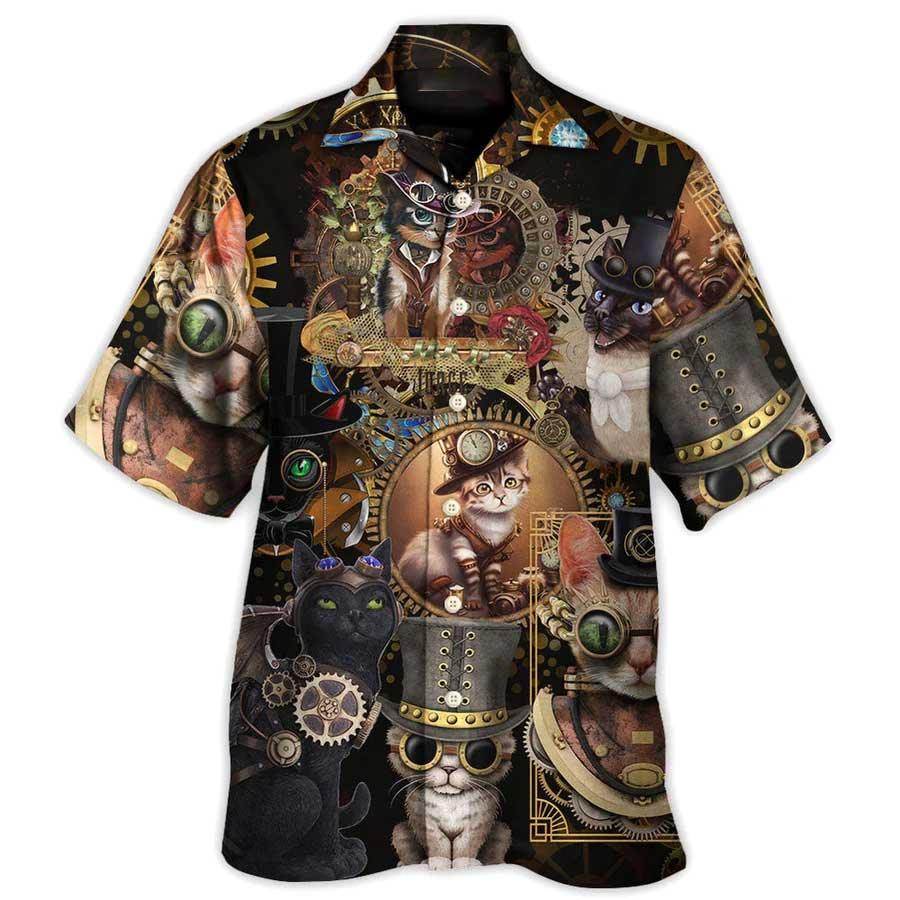 Cat Hawaiian Shirt For Summer, Cat Keep Calm And Steampunk, Best Cat Hawaiian Shirts Outfit For Men Women, Friend, Team, Cat Lovers