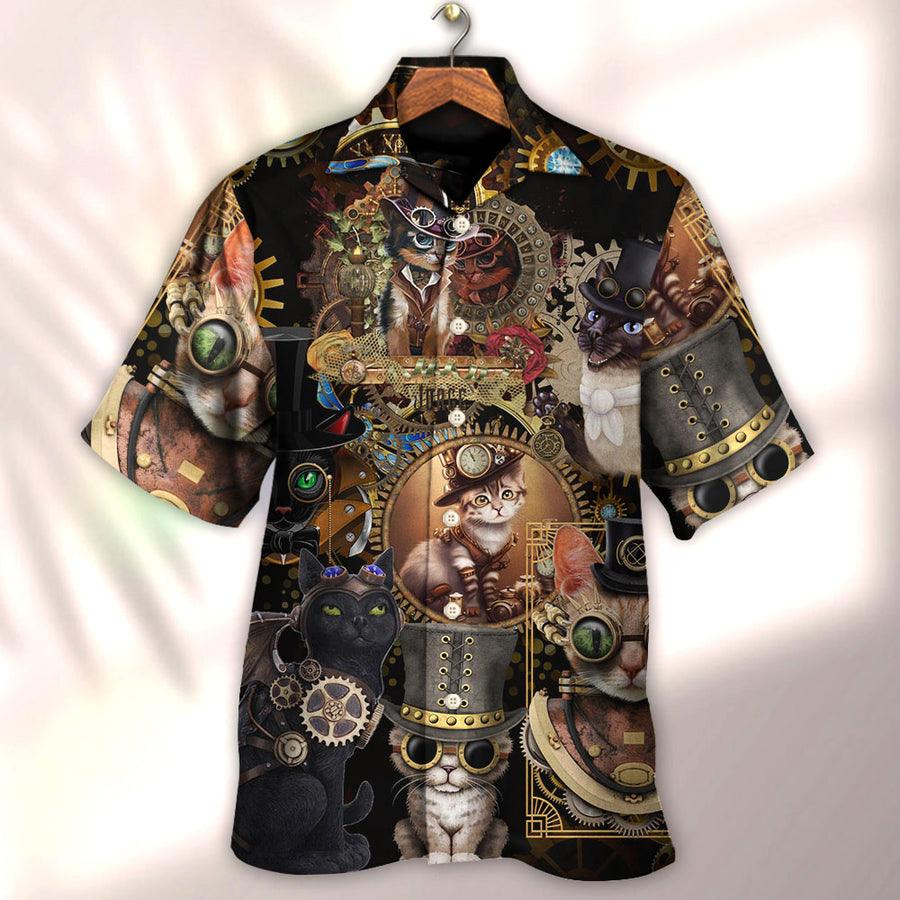 Cat Hawaiian Shirt For Summer, Cat Keep Calm And Steampunk, Best Cat Hawaiian Shirts Outfit For Men Women, Friend, Team, Cat Lovers - Image 2