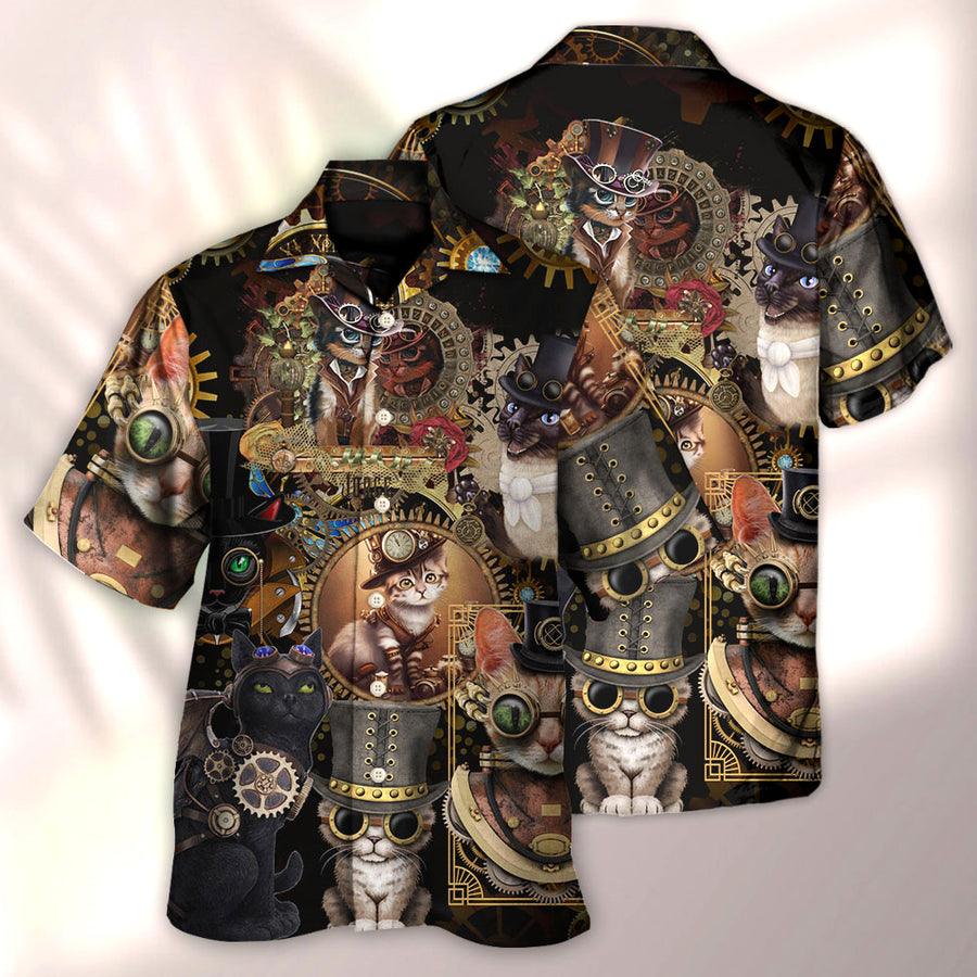 Cat Hawaiian Shirt For Summer, Cat Keep Calm And Steampunk, Best Cat Hawaiian Shirts Outfit For Men Women, Friend, Team, Cat Lovers - Image 3