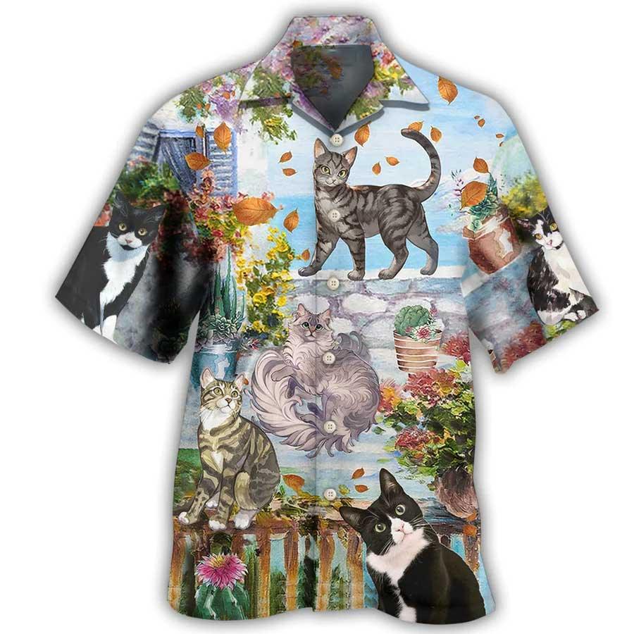 Cat Hawaiian Shirt For Summer, Cat Loves Peaceful Garden Aloha Shirts - Best Colorful Cool Cat Hawaiian Shirts For Men Women, Friend, Team, Cat Lovers