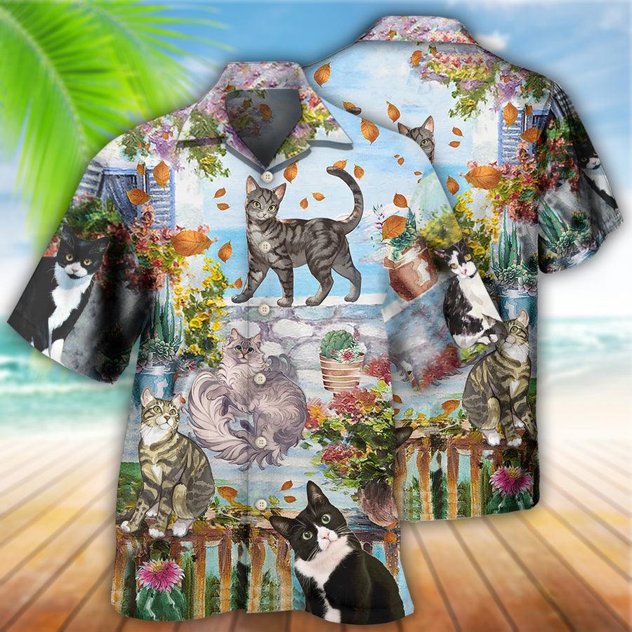 Cat Hawaiian Shirt For Summer, Cat Loves Peaceful Garden Aloha Shirts - Best Colorful Cool Cat Hawaiian Shirts For Men Women, Friend, Team, Cat Lovers - Image 2