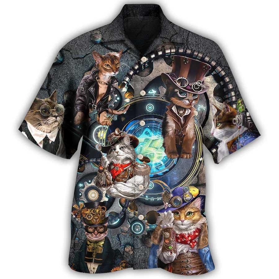 Cat Hawaiian Shirt For Summer, Cat Mechanic Cool Style, Best Colorful Cat Hawaiian Shirts Outfit For Men Women, Friend, Team, Cat Lovers