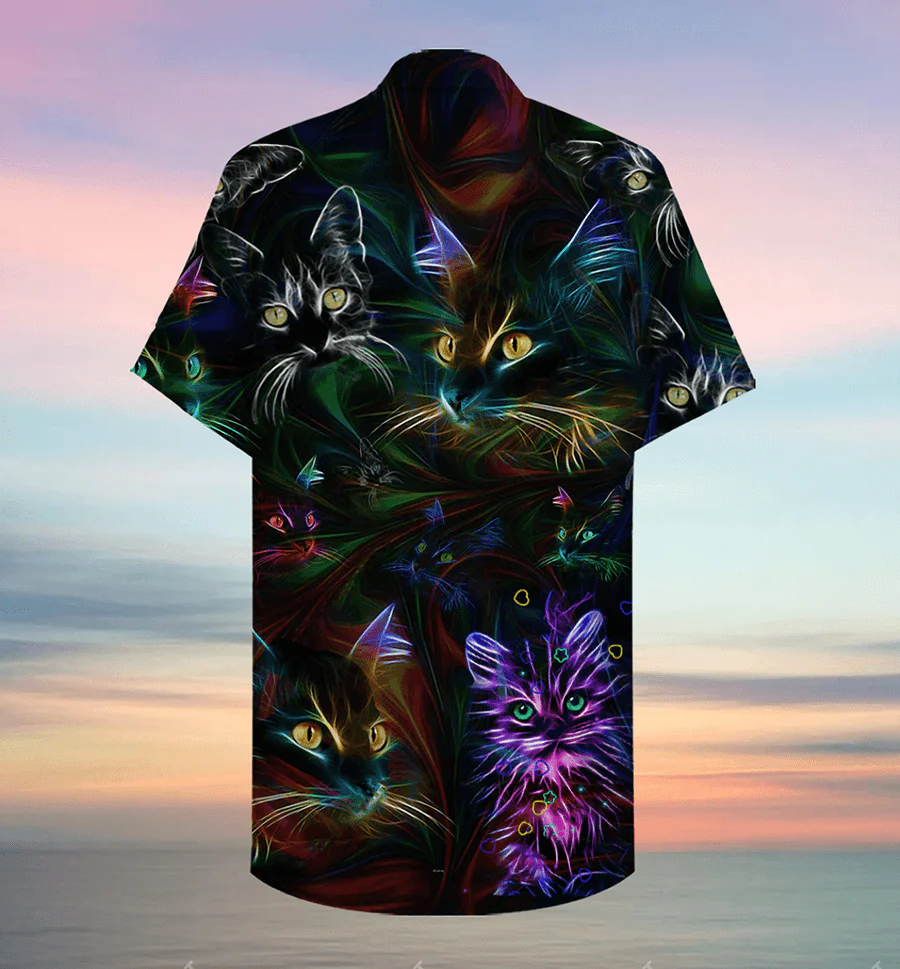 Cat Hawaiian Shirt For Summer, Cat Neon Aloha Shirts, Best Colorful Cool Cat Hawaiian Shirts Outfit For Men Women, Friend, Team, Cat Lovers - Image 3