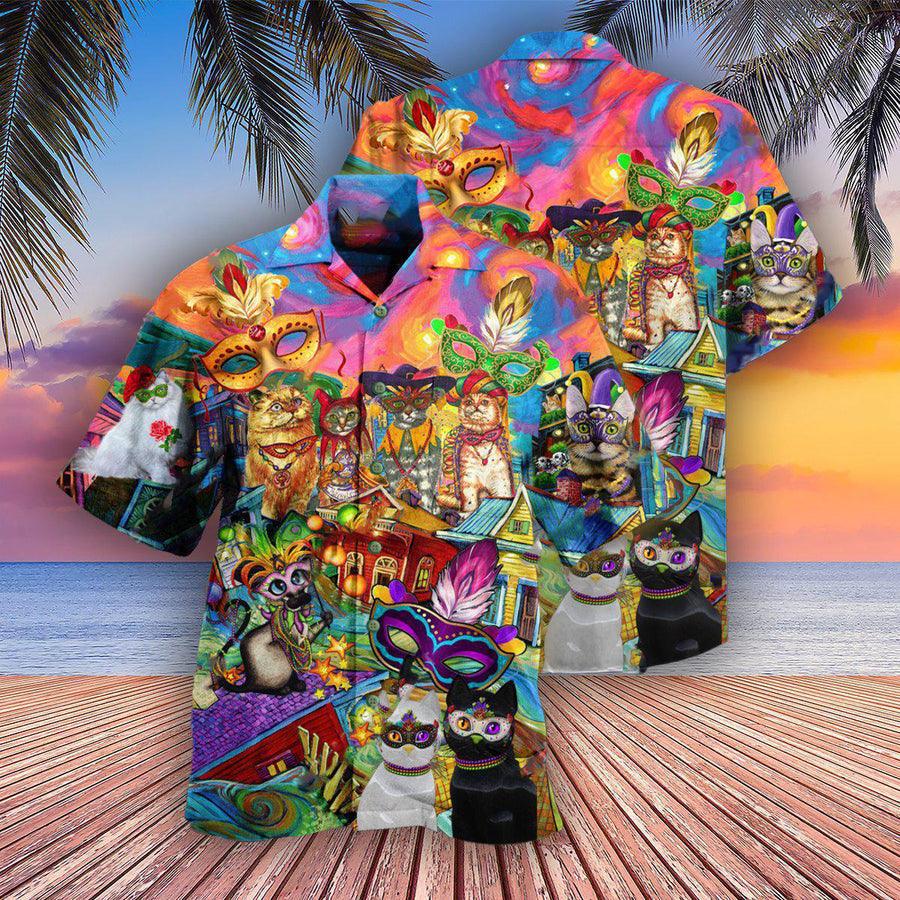 Cat Hawaiian Shirt For Summer, Cat Prom Lets Go Down Street Celebrate The Mardi Gras Festival Hawaiian Shirts Outfit For Men Women, Cat Lover - Image 2