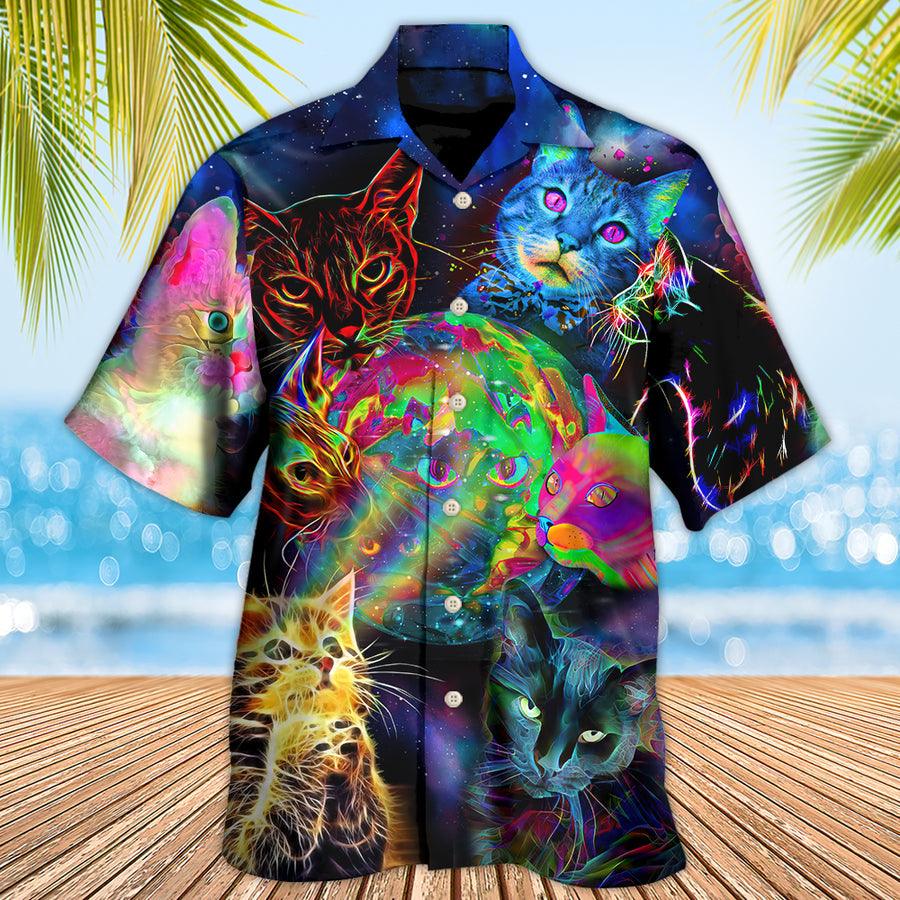 Cat Hawaiian Shirt For Summer, Cat Psychedelic Glowing Galaxy Neon Aloha Shirts, Best Cool Cat Hawaiian Shirts For Men Women, Friend, Team, Cat Lovers - Image 2