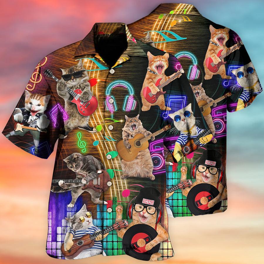 Cat Hawaiian Shirt For Summer, Cat Rocker Lovely Style Aloha Shirts, Best Colorful Cool Cat Hawaiian Shirts For Men Women, Friend, Team, Cat Lovers - Image 3