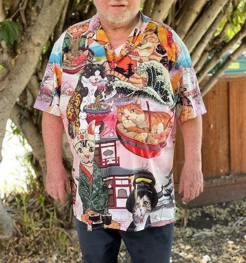 Cat Hawaiian Shirt For Summer, Cat Samurai With Ramen Aloha Shirts, Colorful Cool Cat Hawaiian Shirts Outfit For Men Women, Friend, Team, Cat Lovers - Image 4