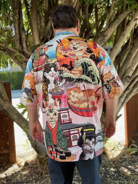 Cat Hawaiian Shirt For Summer, Cat Samurai With Ramen Aloha Shirts, Colorful Cool Cat Hawaiian Shirts Outfit For Men Women, Friend, Team, Cat Lovers - Image 6