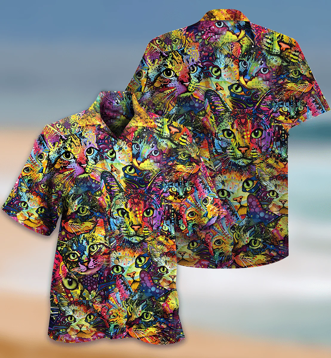Cat Hawaiian Shirt For Summer, Cat Smile Colorful Aloha Shirts, Cool Cat Hawaiian Shirts Outfit For Men Women, Gift For Friend, Team, Cat Lovers - Image 2