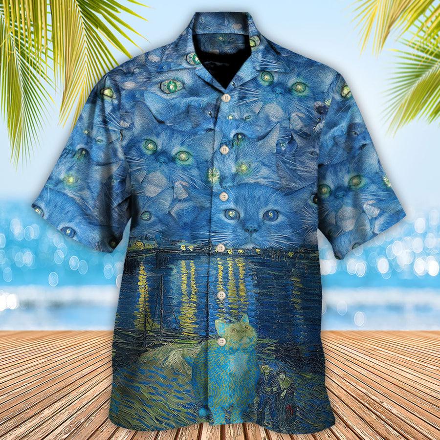 Cat Hawaiian Shirt For Summer, Cat Starry Night Art Aloha Shirts - Best Cool Cat Hawaiian Shirts Outfit For Men Women, Friend, Team, Cat Lovers