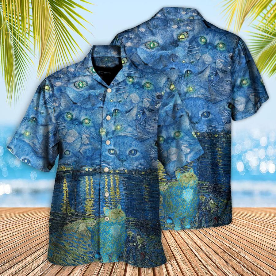 Cat Hawaiian Shirt For Summer, Cat Starry Night Art Aloha Shirts - Best Cool Cat Hawaiian Shirts Outfit For Men Women, Friend, Team, Cat Lovers - Image 2