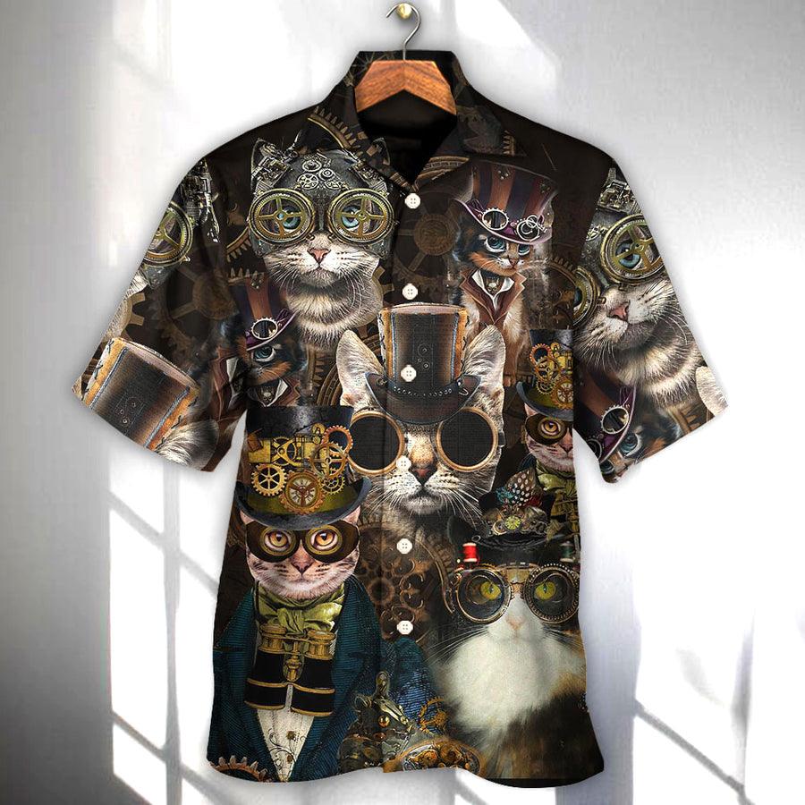 Cat Hawaiian Shirt For Summer, Cat Steampunk Art Machines Aloha Shirts - Best Colorful Cool Cat Hawaiian Shirts For Men Women, Friend, Cat Lovers - Image 2