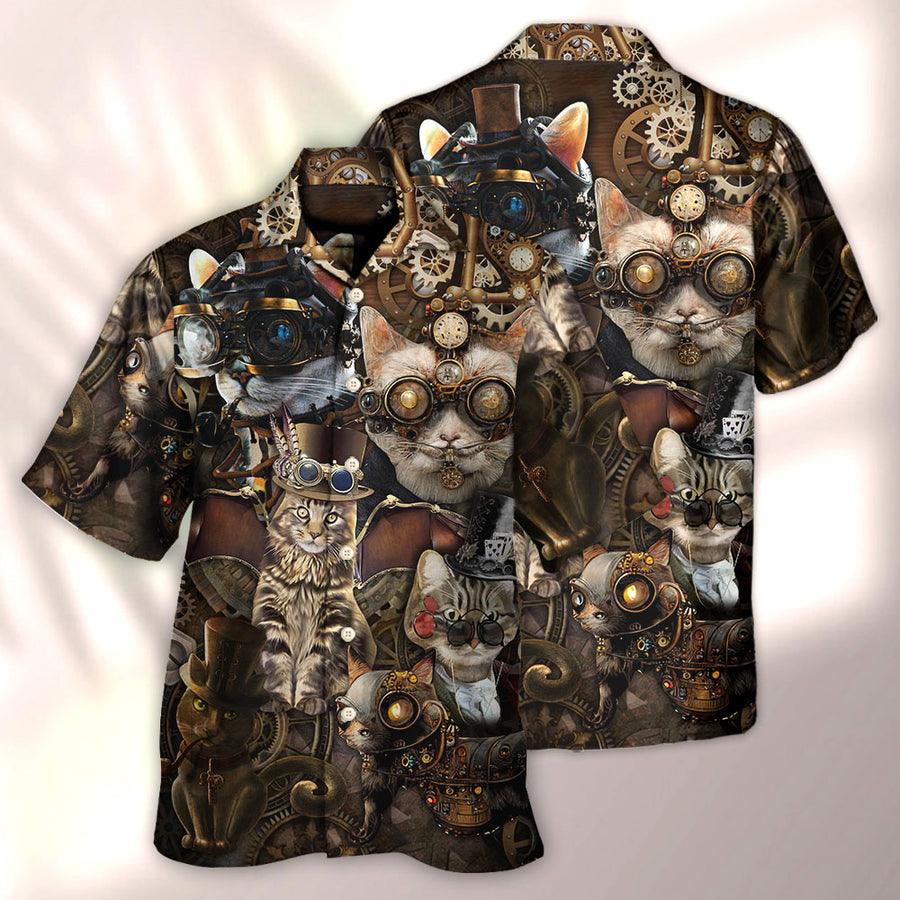 Cat Hawaiian Shirt For Summer, Cat Steampunk We're All Mad Here Aloha Shirts - Best Cat Hawaiian Shirts For Men Women, Friend, Team, Cat Lovers - Image 2