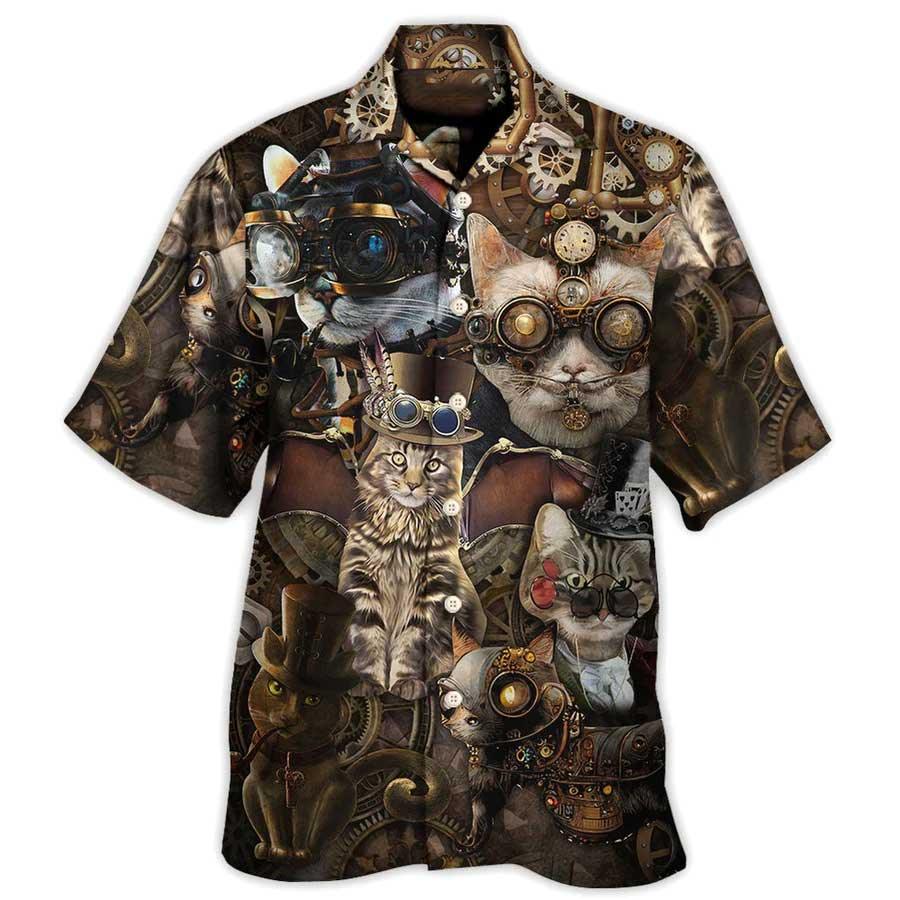 Cat Hawaiian Shirt For Summer, Cat Steampunk We're All Mad Here Aloha Shirts - Best Cat Hawaiian Shirts For Men Women, Friend, Team, Cat Lovers - Image 3