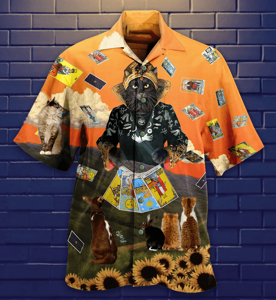 Cat Hawaiian Shirt For Summer, Cat Tarot Cool Style Aloha Shirt, Best Colorful Cat Hawaiian Shirts Outfit For Men Women, Friend, Team, Cat Lovers - Image 2