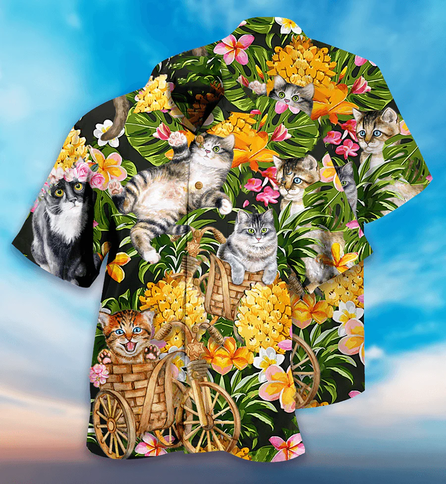 Cat Hawaiian Shirt For Summer, Cat Tropical Floral Hawaiian Shirts Outfit For Men Women, Friend, Team, Cat Lovers - Image 2