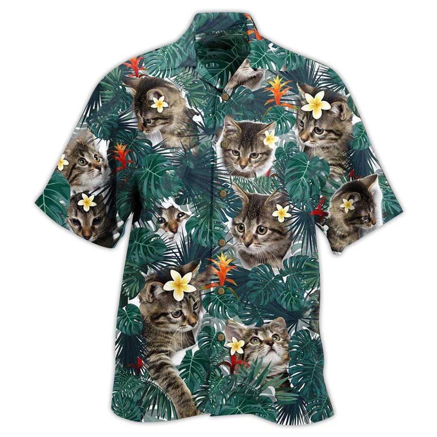 Cat Hawaiian Shirt For Summer, Cat Tropical Leaves Aloha Shirts - Best Colorful Cool Cat Hawaiian Shirts Outfit For Men Women, Friend, Team, Cat Lovers