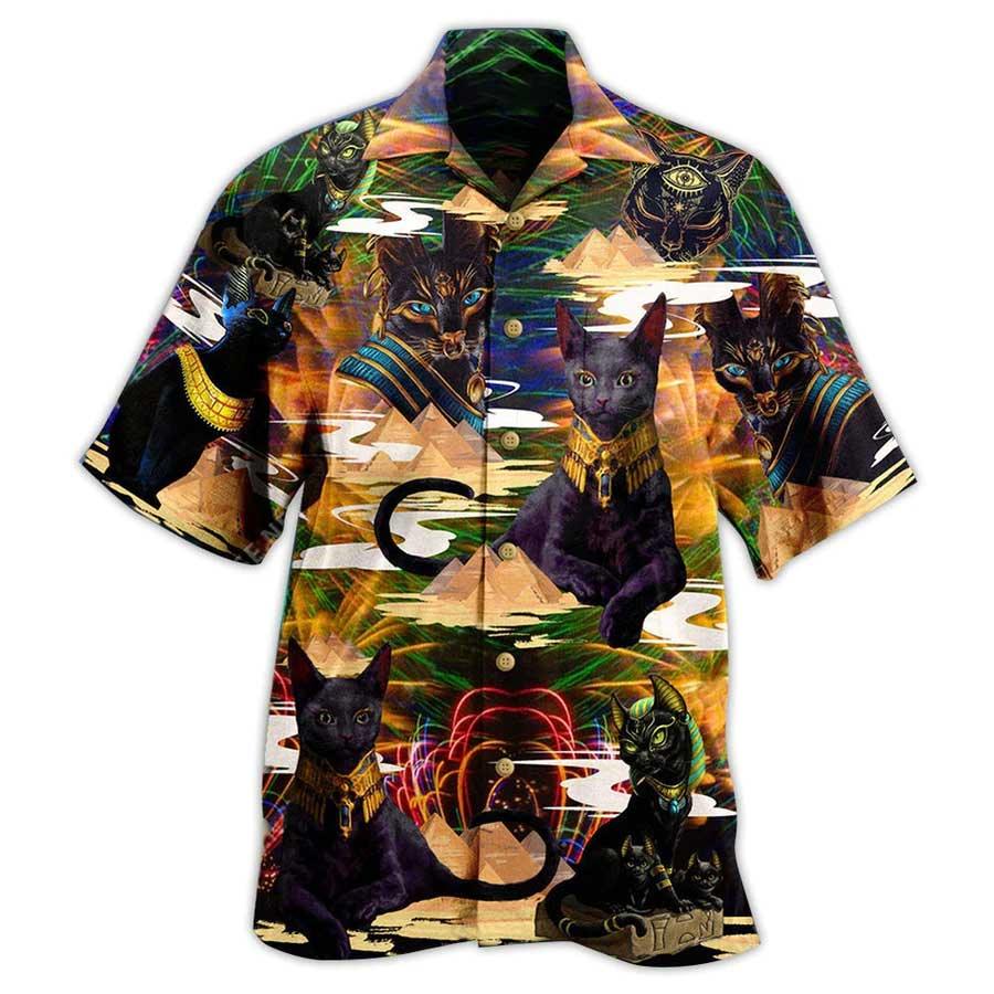 Cat Hawaiian Shirt For Summer, Egyptian Cat Aloha Shirts, Best Colorful Cat Hawaiian Shirts Outfit For Men Women, Friend, Team, Cat Lovers