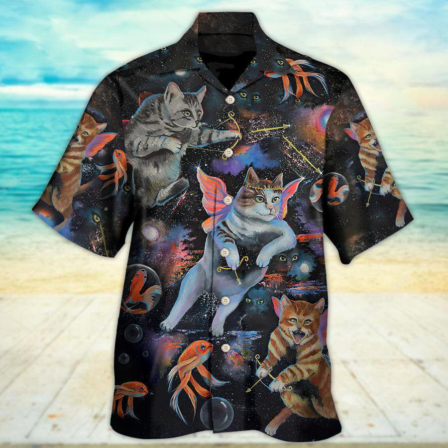 Cat Hawaiian Shirt For Summer, Goldfish on Heaven, Best Colorful Cool Cat Hawaiian Shirts Outfit For Men Women, Friend, Cat Lovers - Image 2