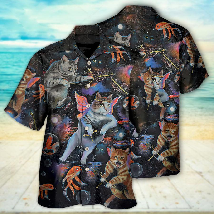 Cat Hawaiian Shirt For Summer, Goldfish on Heaven, Best Colorful Cool Cat Hawaiian Shirts Outfit For Men Women, Friend, Cat Lovers - Image 3