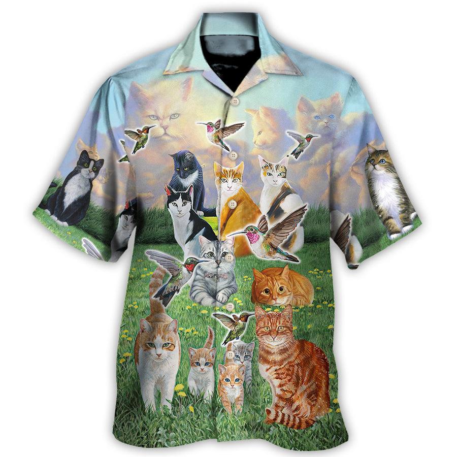 Cat Hawaiian Shirt For Summer, Hummingbird Go To Heaven, Best Colorful Cat Hawaiian Shirts Outfit For Men Women, Friend, Team, Cat Lovers