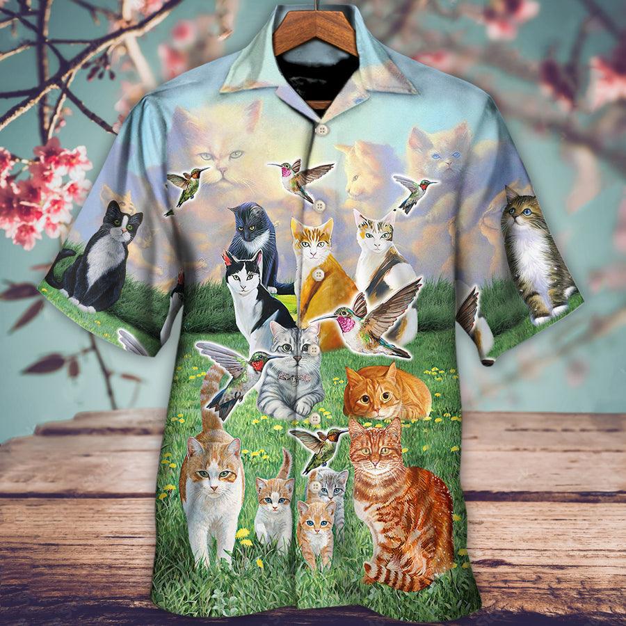 Cat Hawaiian Shirt For Summer, Hummingbird Go To Heaven, Best Colorful Cat Hawaiian Shirts Outfit For Men Women, Friend, Team, Cat Lovers - Image 2