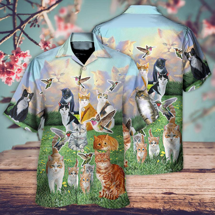 Cat Hawaiian Shirt For Summer, Hummingbird Go To Heaven, Best Colorful Cat Hawaiian Shirts Outfit For Men Women, Friend, Team, Cat Lovers - Image 3