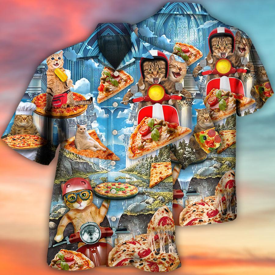 Cat Hawaiian Shirt For Summer, Pizza Cat Aloha Shirts - Best Colorful Cool Cat Hawaiian Shirts Outfit For Men Women, Friend, Team, Cat Lovers - Image 3