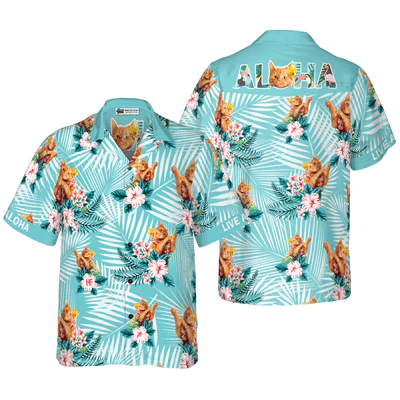 Cat Hawaiian Shirt, Tropical Leaves Aloha Shirt For Men - Perfect Gift For Men, Cat Lovers, Husband, Boyfriend, Friend, Family