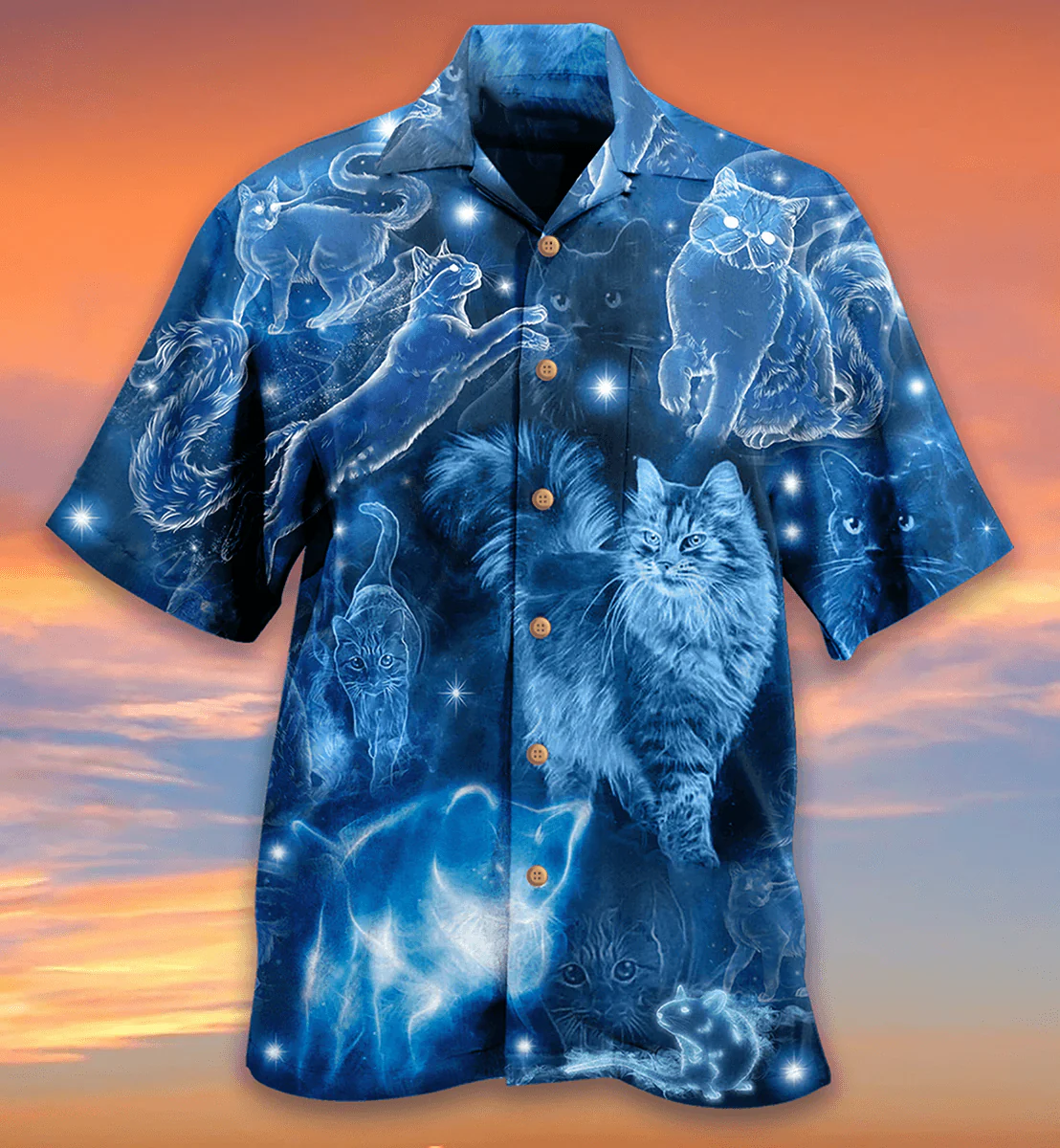 Cat Hawaiian Shirts For Summer, Cat Blue Neon Stunning Aloha Shirts - Perfect Gift For Men Women, Gift For Friend, Team, Cat Lovers - Image 2