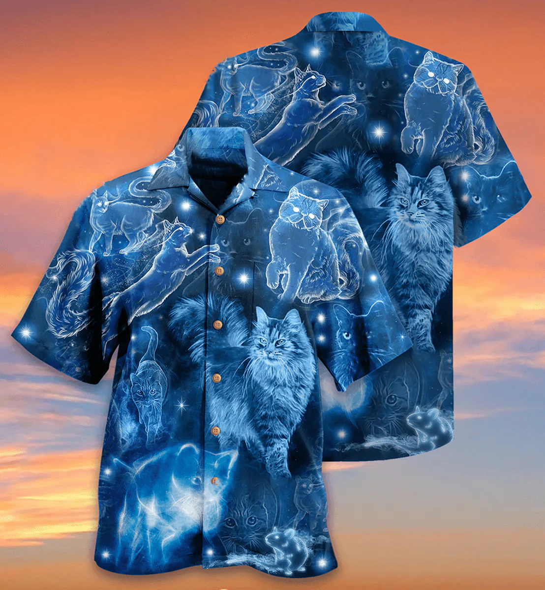 Cat Hawaiian Shirts For Summer, Cat Blue Neon Stunning Aloha Shirts - Perfect Gift For Men Women, Gift For Friend, Team, Cat Lovers - Image 3