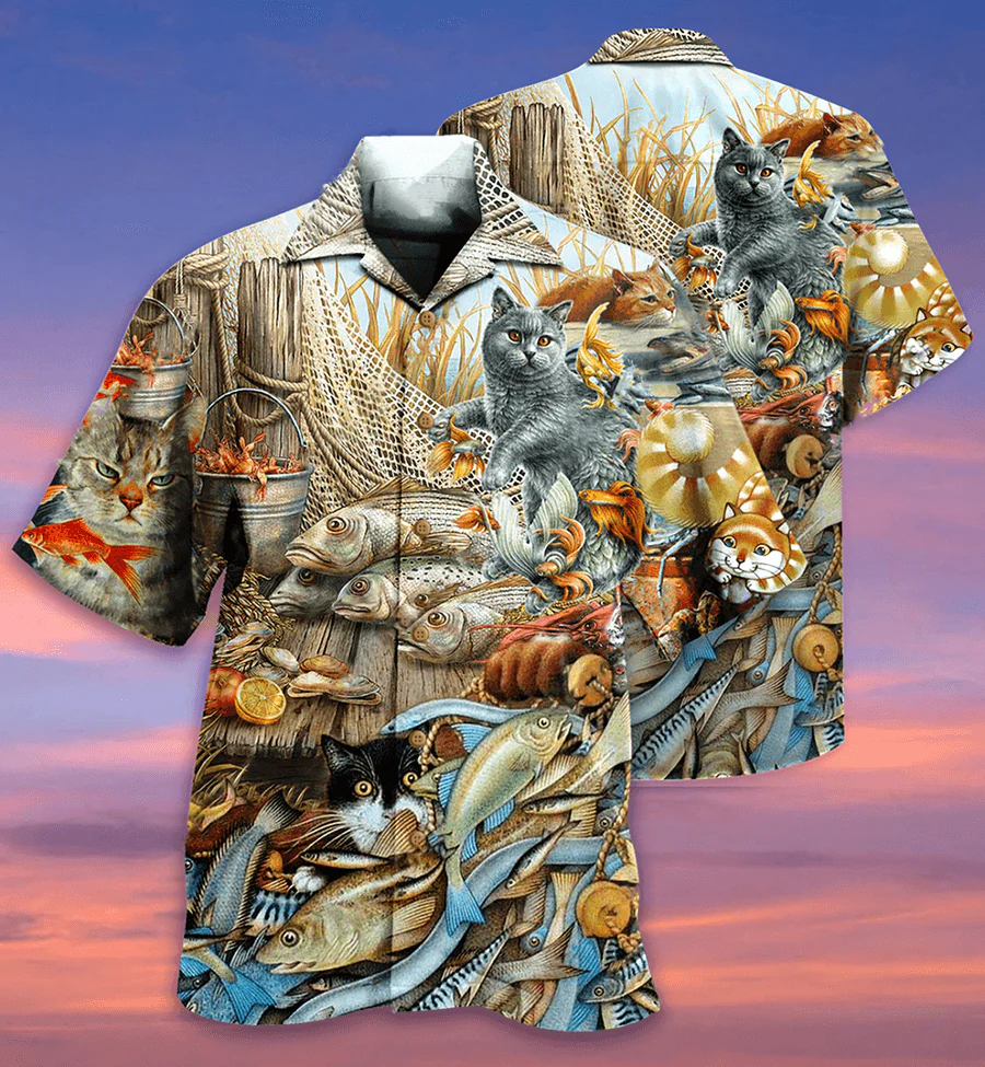 Cat Hawaiian Shirts For Summer, Cat Fish Delicious Meal Aloha Shirts, Best Cool Cat Hawaiian Shirts Outfit For Men Women, Friend, Team, Cat Lovers - Image 3