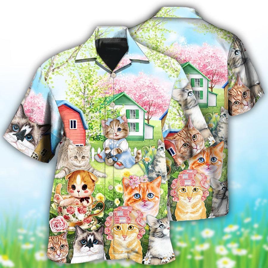 Cat Hawaiian Shirts For Summer, Cat Flowers And Lovely House Aloha Shirts, Best Gift For Men Women, Friend, Team, Cat Lovers - Image 2