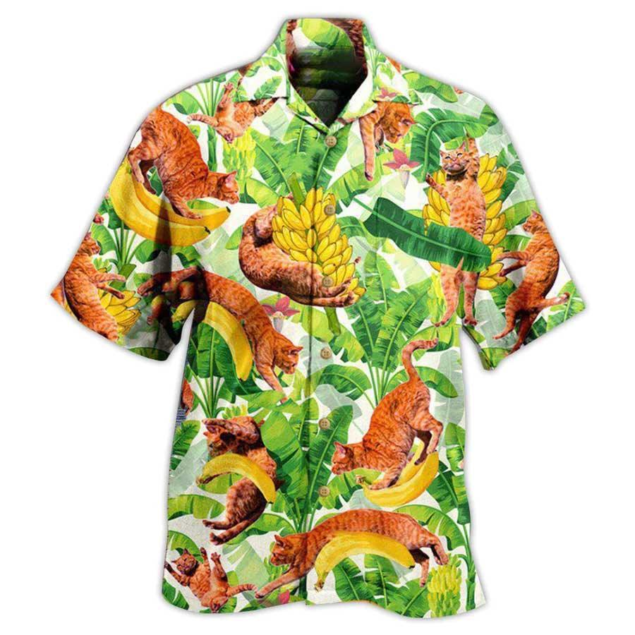 Cat Hawaiian Shirts For Summer, Cat Funny And Jumping Bananas - Best Colorful Cat Hawaiian Shirts Outfit For Men Women, Friend, Team, Cat Lovers